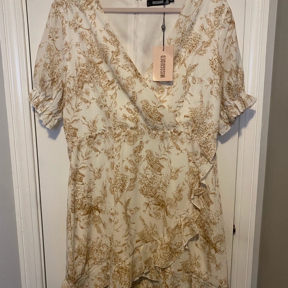Missguided puff sleeve ruffle hem tea dress
